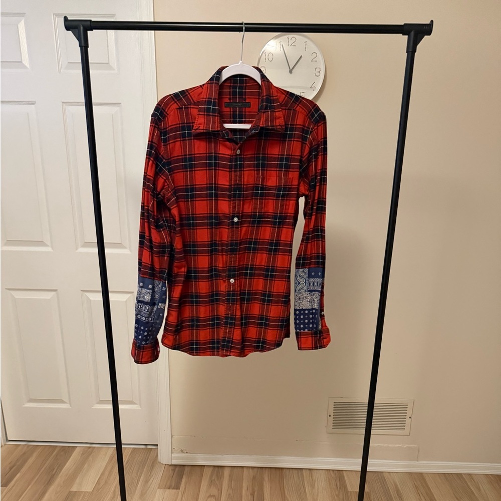 Classic Red Plaid Men's Shirt with Blue Accents